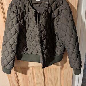 DKNY Quilted Bomber Jacket - Dark Olive